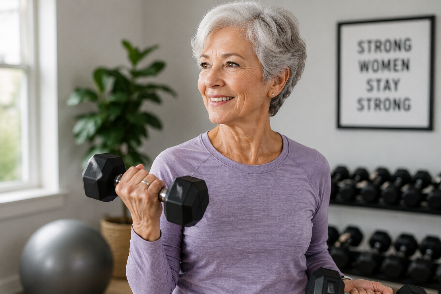 older woman with dumbbell